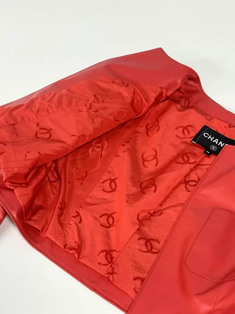 Chanel 23C red lambskin leather jacket