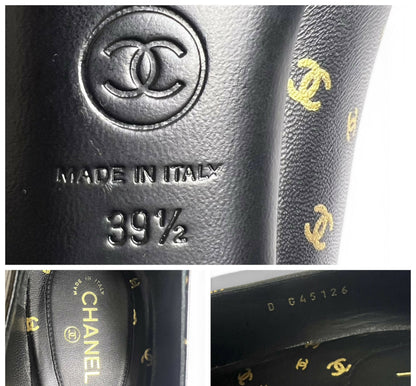 Chanel 23B Interlocking CC Logo Black Gold Lambskin Classic Pump Heels EU 39.5