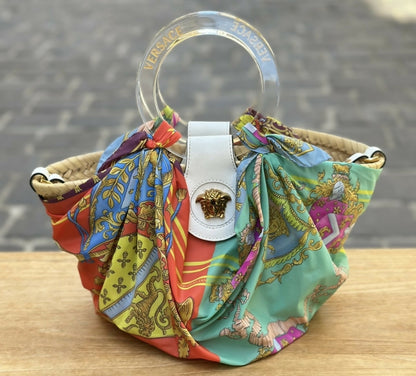 Versace 2022 La Medusa Small Straw Raffia Silk Bag