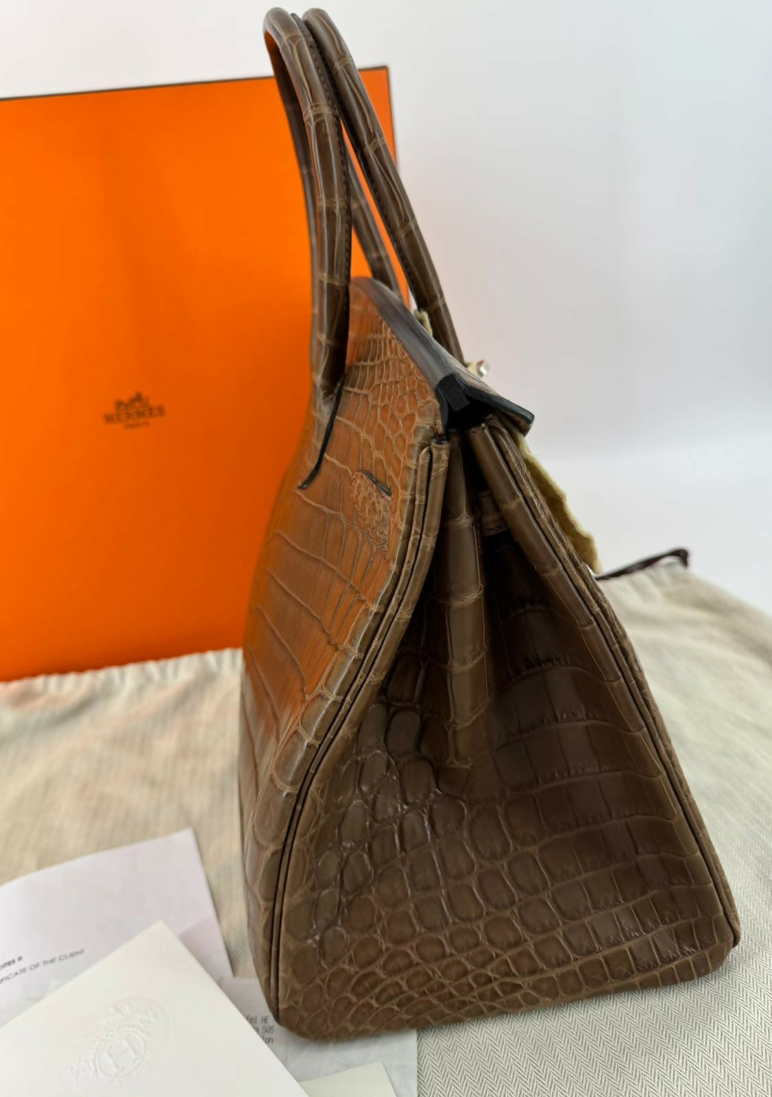 Hermès Birkin 35 Gris Éléphant Matte Niloticus Crocodile with Palladium hardware