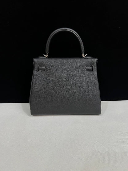 Hermes Kelly 25 black togo leather brushed palladium hardware