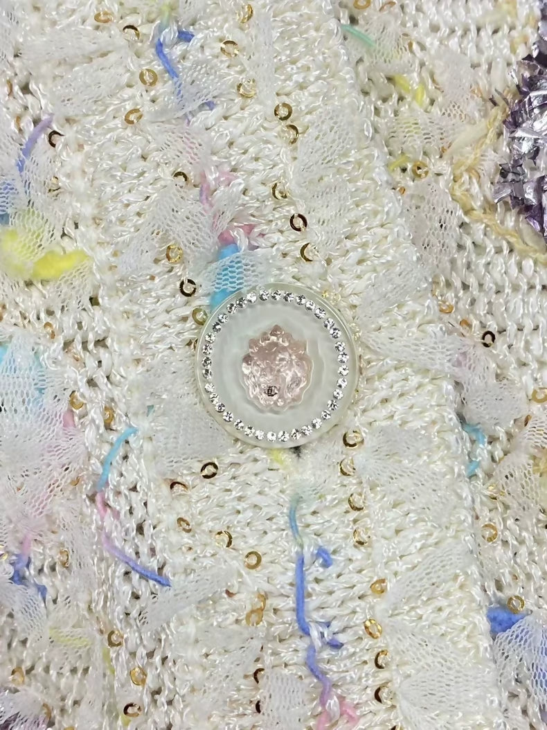 Chanel White Woven Glitter V-Neck Jacket