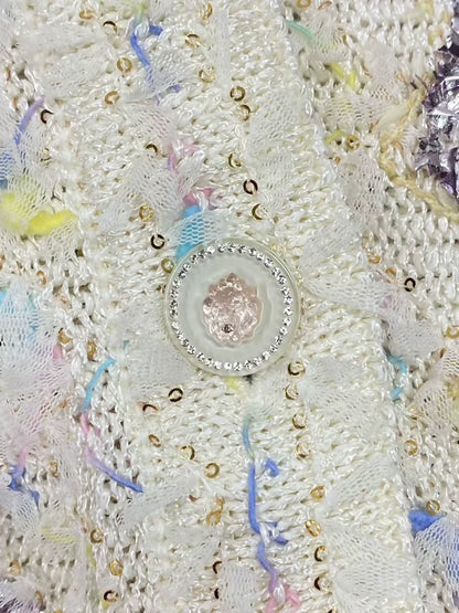 Chanel White Woven Glitter V-Neck Jacket