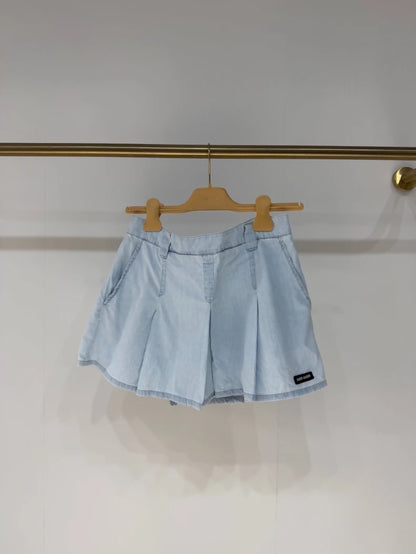 Miu Miu light blue distressed denim skirt