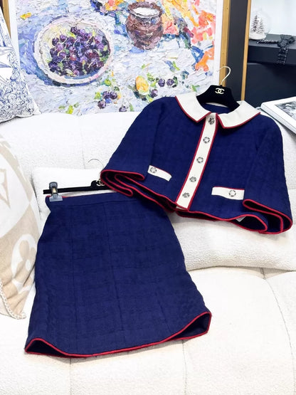 Chanel 15A blue and white cape jacket and skirt set