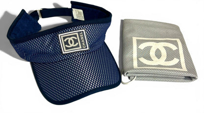 Chanel 2003 Navy Blue Terry CC Logo Sport Tennis Sun Visor Hat Cap