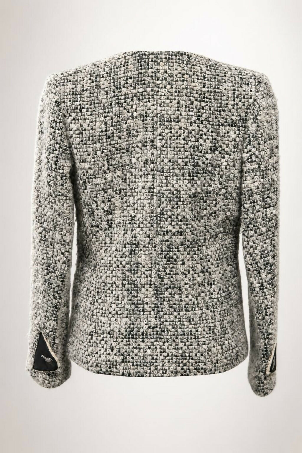 Chanel 10A Shanghai Shearling Tweed CC Grey Black Jacket Coat FR 36