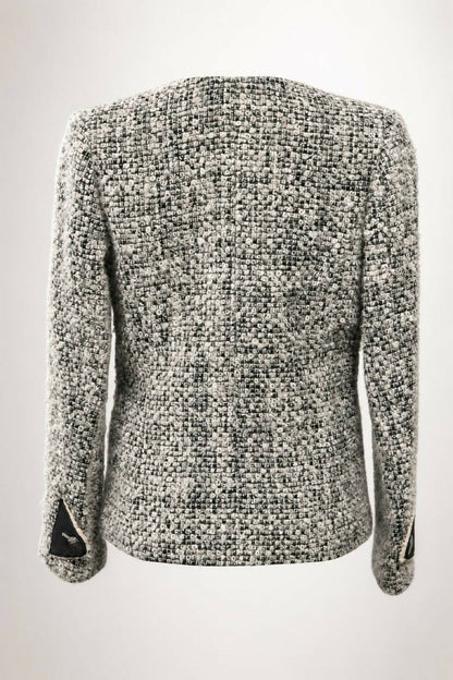 Chanel 10A Shanghai Shearling Tweed CC Grey Black Jacket Coat FR 36