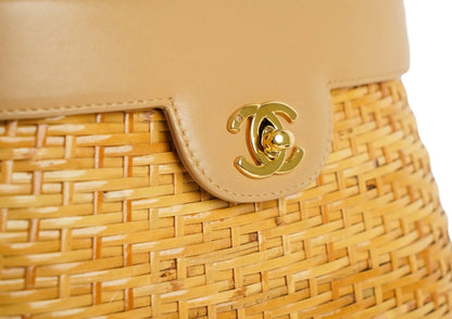 Chanel Wicker Basket Bag With beige leather Flap Bucket