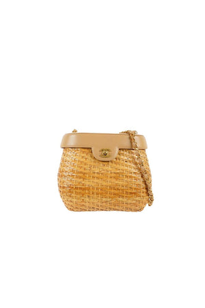 Chanel Wicker Basket Bag With beige leather Flap Bucket