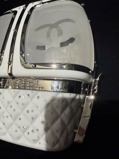 Chanel 2019 Limited Edition Ski Cable Car / Gondola Lift Minaudière Clutch Bag White Resin & Strass Silver Hardware