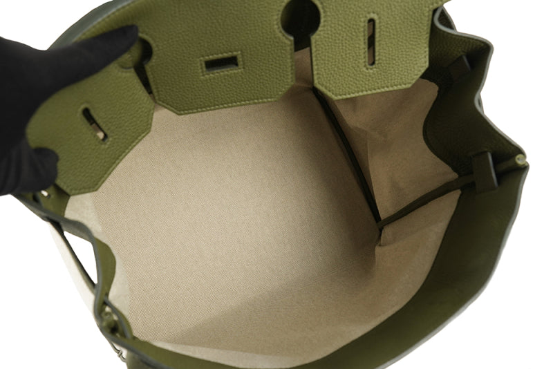 Hermes HAC 40 Canvas & Olive green togo leather palladium hardware
