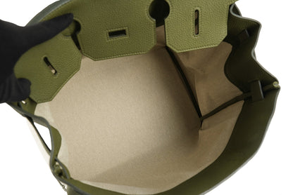 Hermes HAC 40 Canvas & Olive green togo leather palladium hardware