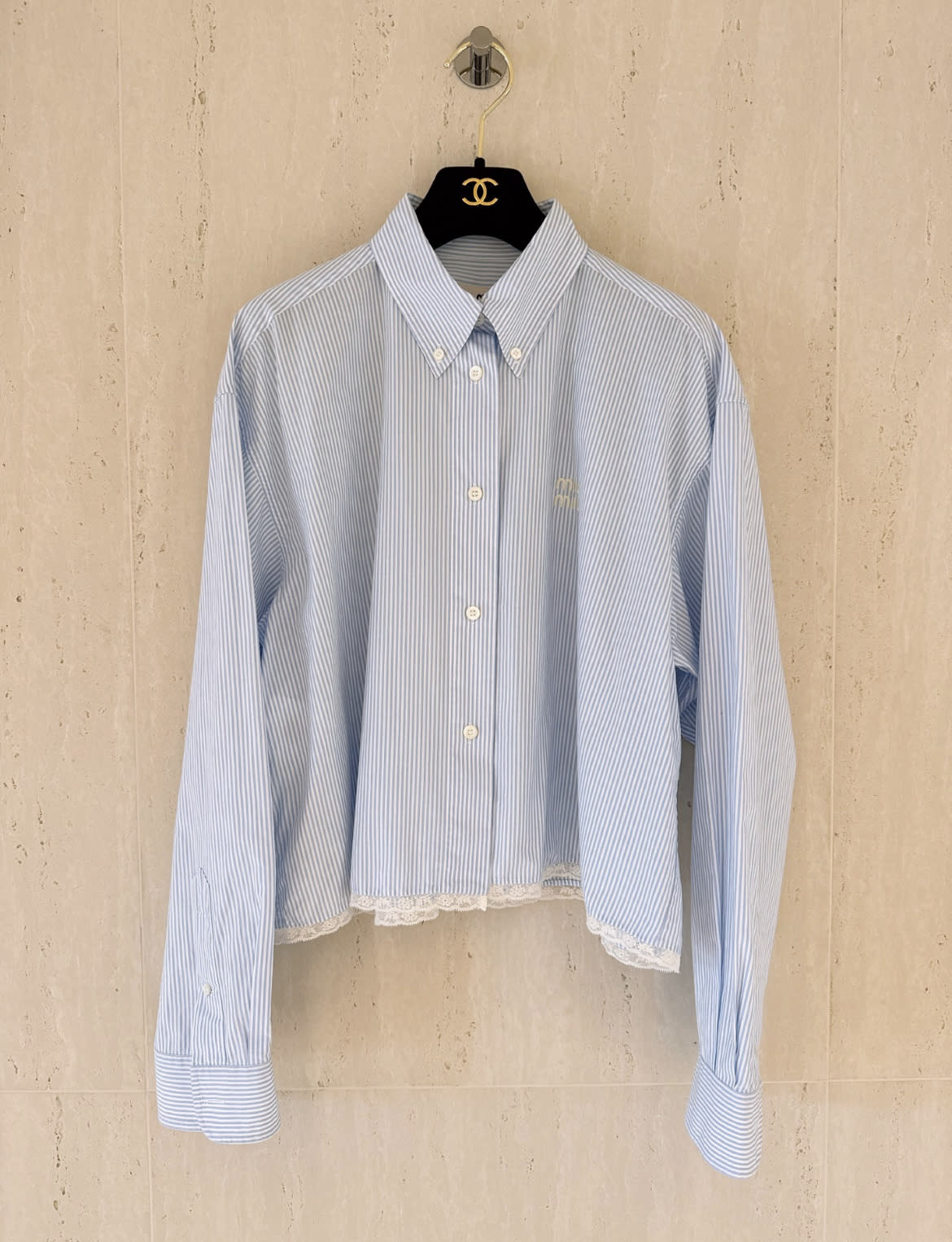 MIU MIU Miu Miu new blue and white lace striped shirt size 40 - Medium Shirt - Secondhand luxury from Wararni