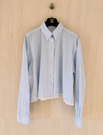 MIU MIU Miu Miu new blue and white lace striped shirt size 40 - Medium Shirt - Secondhand luxury from Wararni