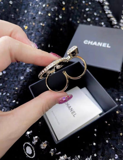 Chanel leather and metal number 5 ring