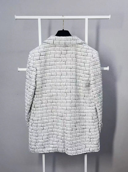 Chanel 22 Early Spring Light Grey Check Tweed Suit Jacket