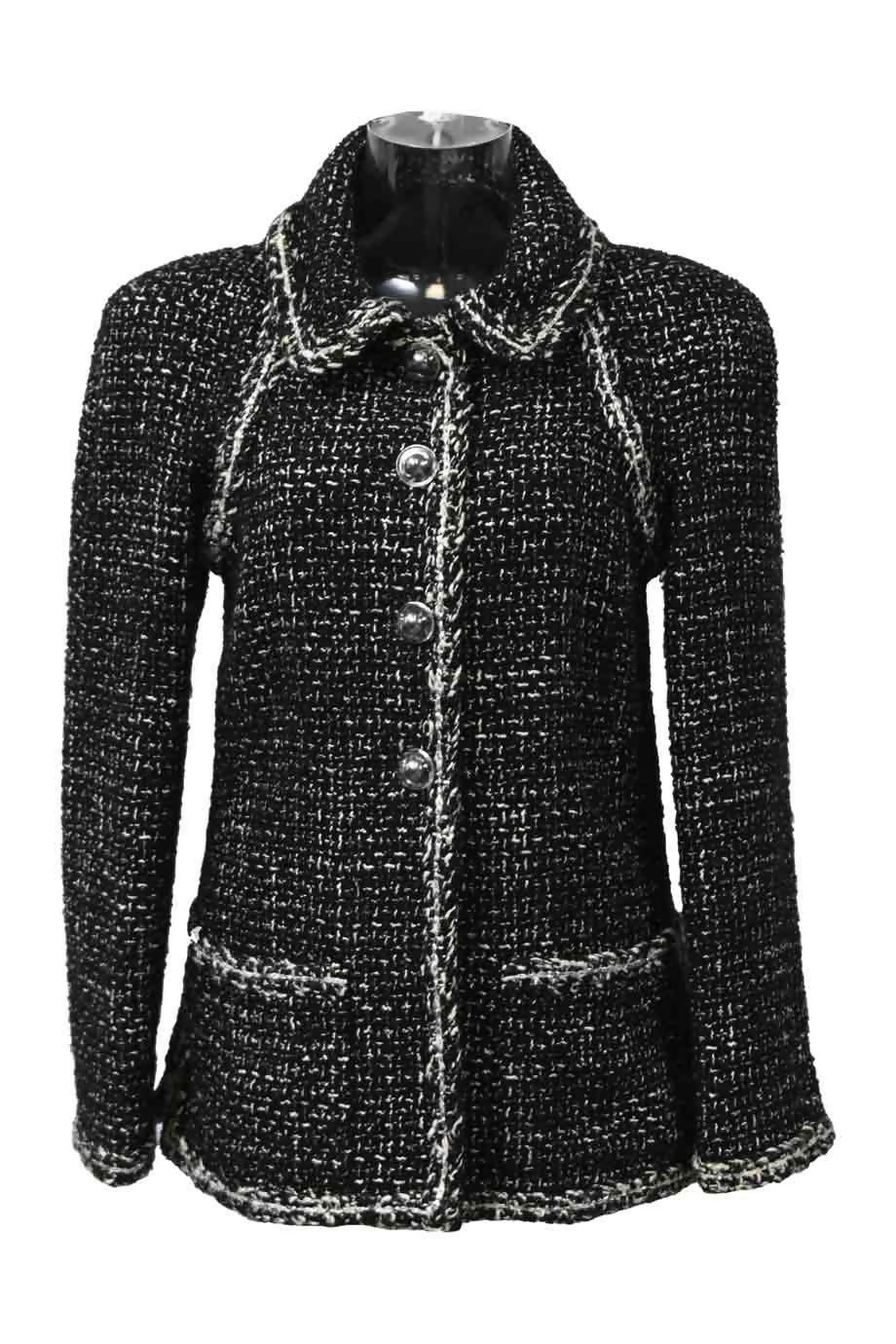 Chanel 17A Space Station Black White Ecru Metallic Fantasy Tweed Jacket FR 38