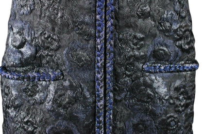 Chanel 16A Paris Rome Black Navy Metallic Camellia Jacquard Braid Long Coat Jacket FR 38