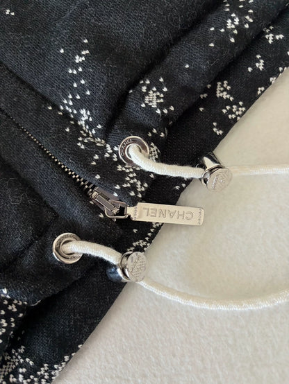 Chanel 25B black Fleece Lined Hooded Jacket