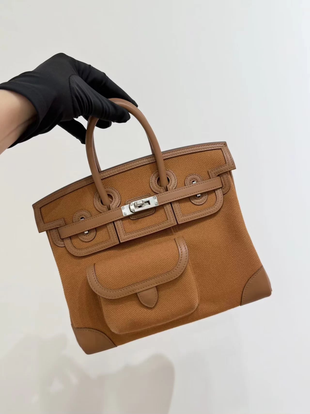 Hermès Birkin 25 Cargo gold-brown canvas swift leather with palladium hardware
