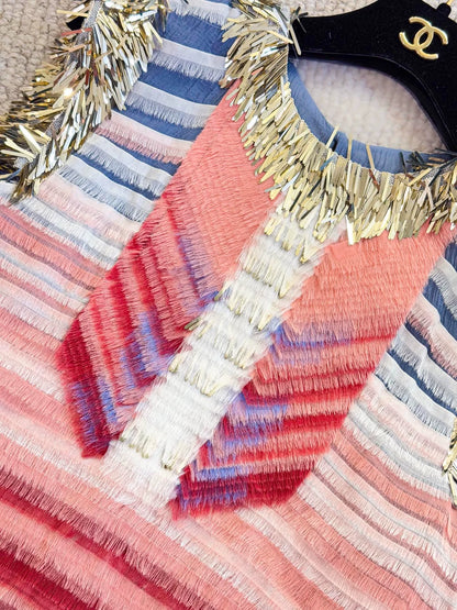 Chanel 2014 Paris Dallas runway Pink Blue silk top and skirt