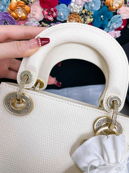 Lady dior off-white rose gold diamond lizard bag