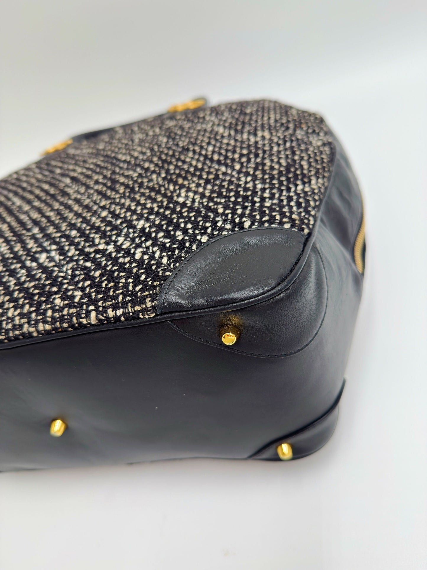 Chanel 1992 Half Moon Top Handle Bag – Black Tweed & Leather with Gold Hardware