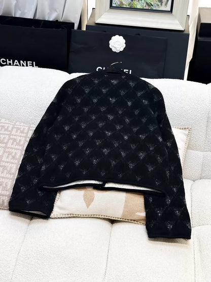 Chanel 21B black/grey cashmere quilted cardigan w