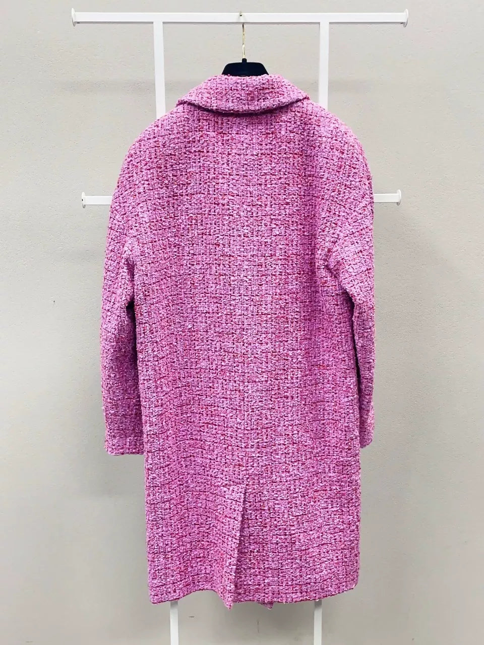 Chanel 22p pink tweed long coat