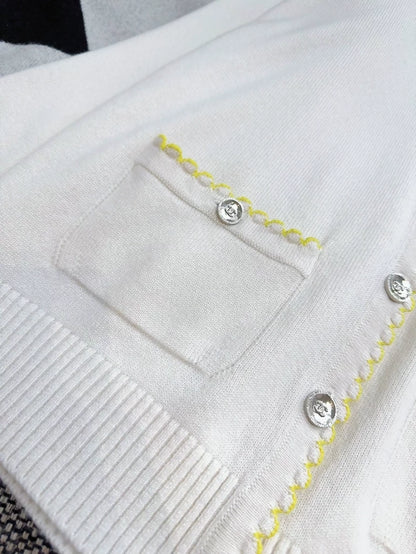 Chanel 25c yellow white every cashmere knit cardigan