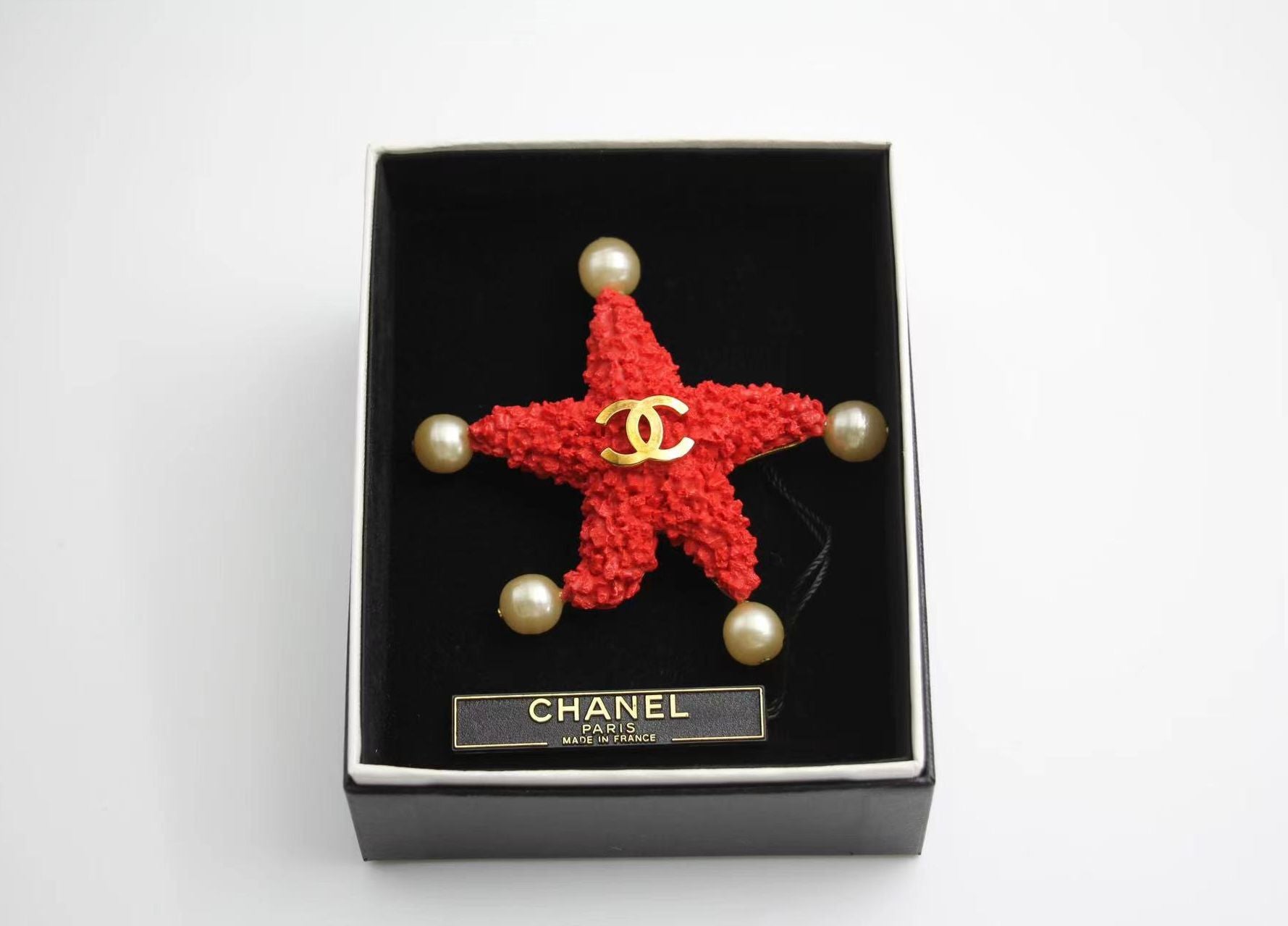Chanel Vintage 93C Red Lava Imitation Pearls Gold Plated Brass Cc