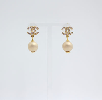 Chanel Vintage 01P Pink Rhinestone Imitation Pearl Drop Earrings