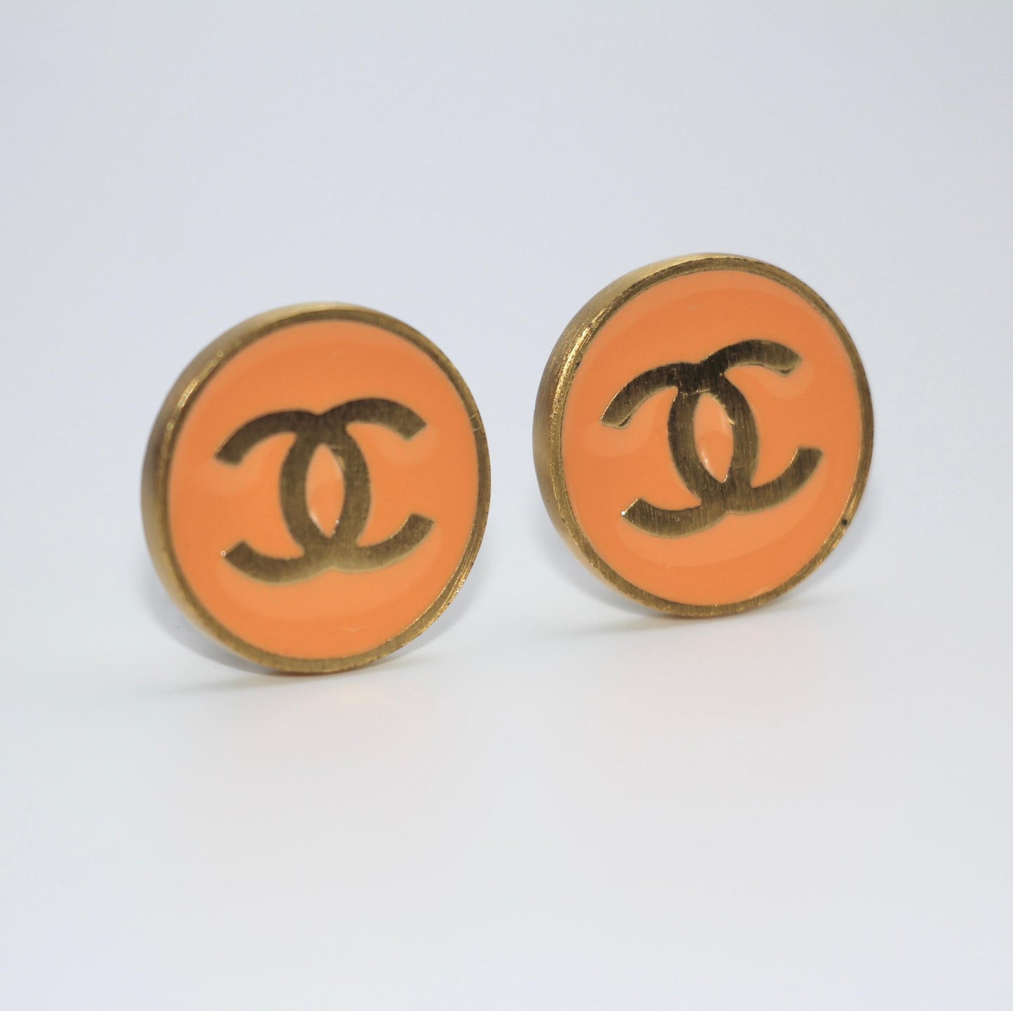 Chanel Vintage 01P Metallic Orange Round Cc Earrings