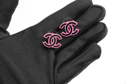 Chanel 22S Resin Purple Pink Black Simple Cc Earrings