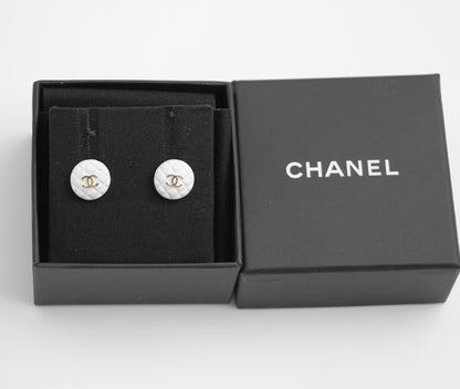 Chanel 19C White Resin Cc Logo Stud Earrings