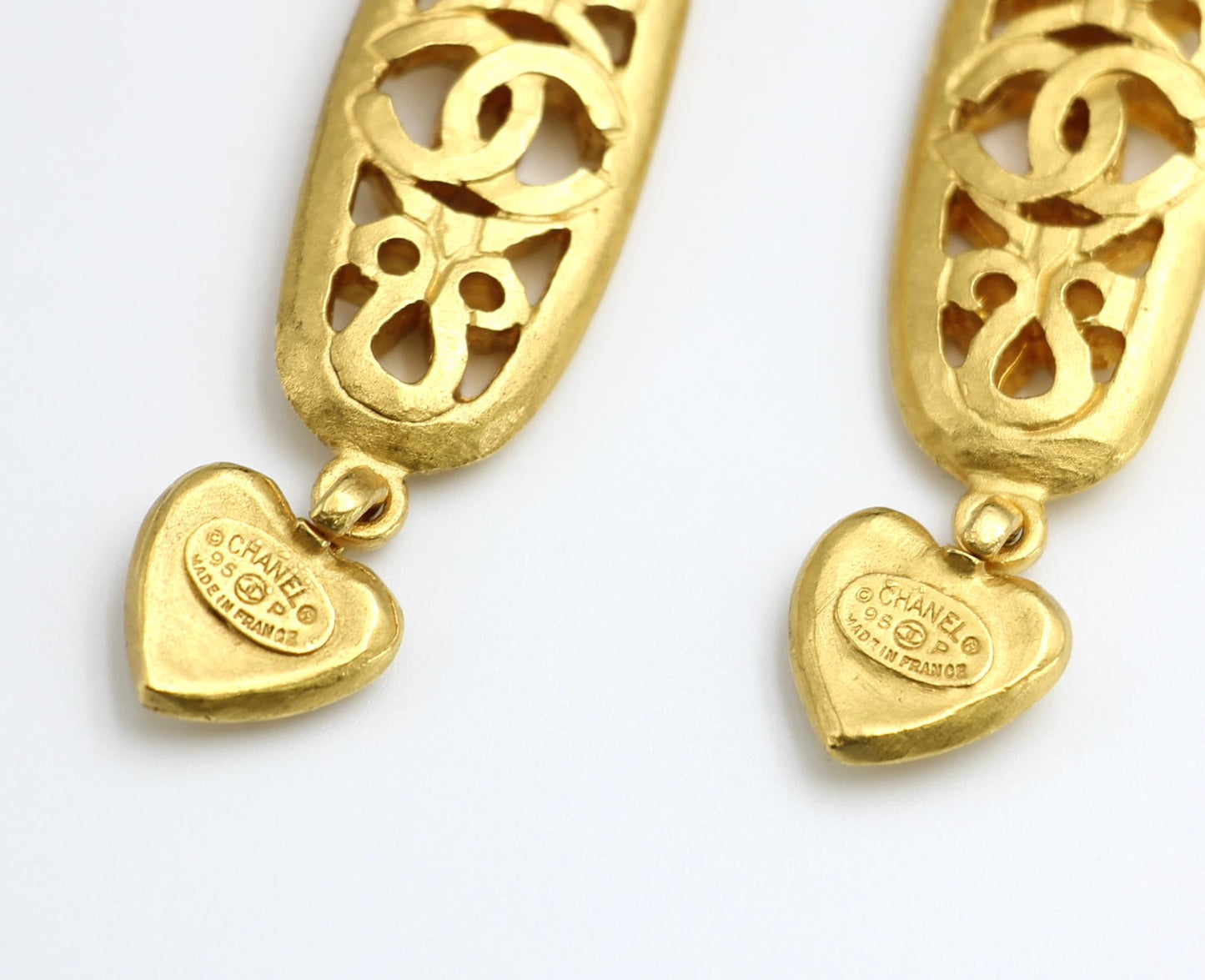 Chanel Vintage 95P Gold-Plated Long Love Earrings