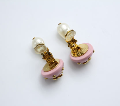 Chanel Vintage 96C Resin Pink Bean Imitation Pearl Earrings