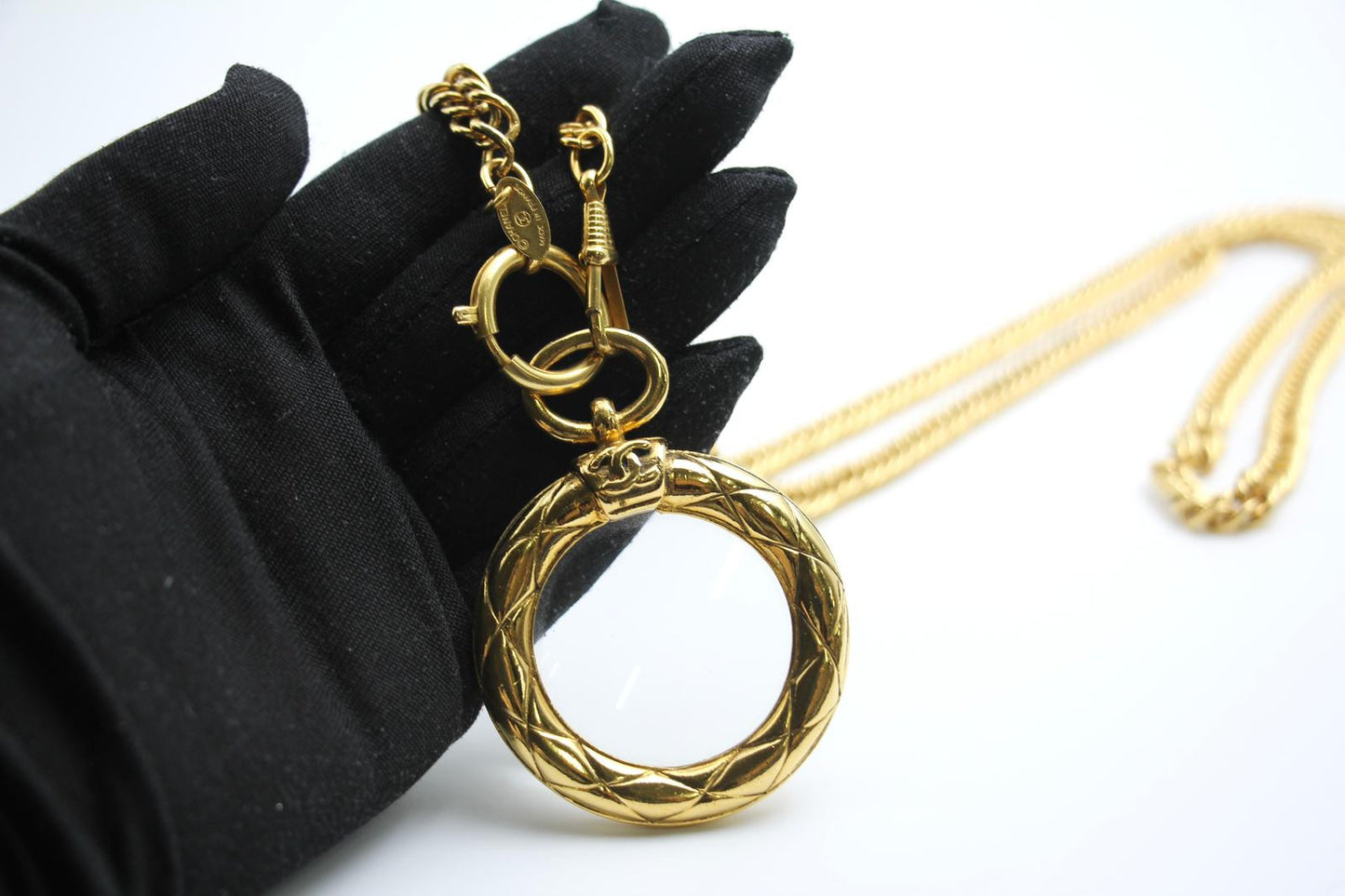 Chanel Vintage 81 85 Gold-Plated Glass Mirror Long Necklace