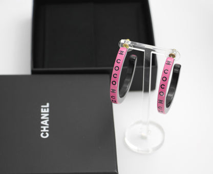 Chanel 22S Resin Pink English Word Coco Hoop Large Earrings