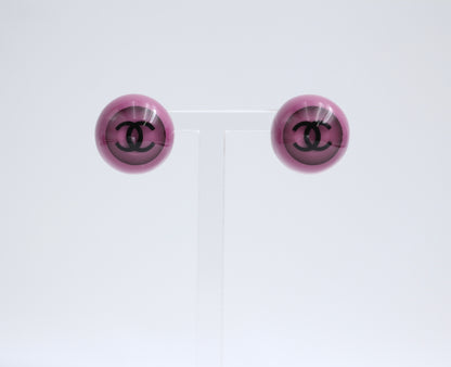 Chanel Vintage 01P Resin Purple Round Wave Earrings