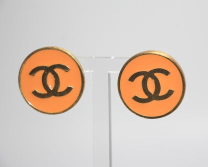 Chanel Vintage 01P Metallic Orange Round Cc Earrings