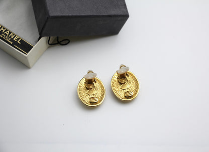 Chanel Vintage 95A Gold Plated Egg Shaped Earrings