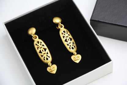 Chanel Vintage 95P Gold-Plated Long Love Earrings