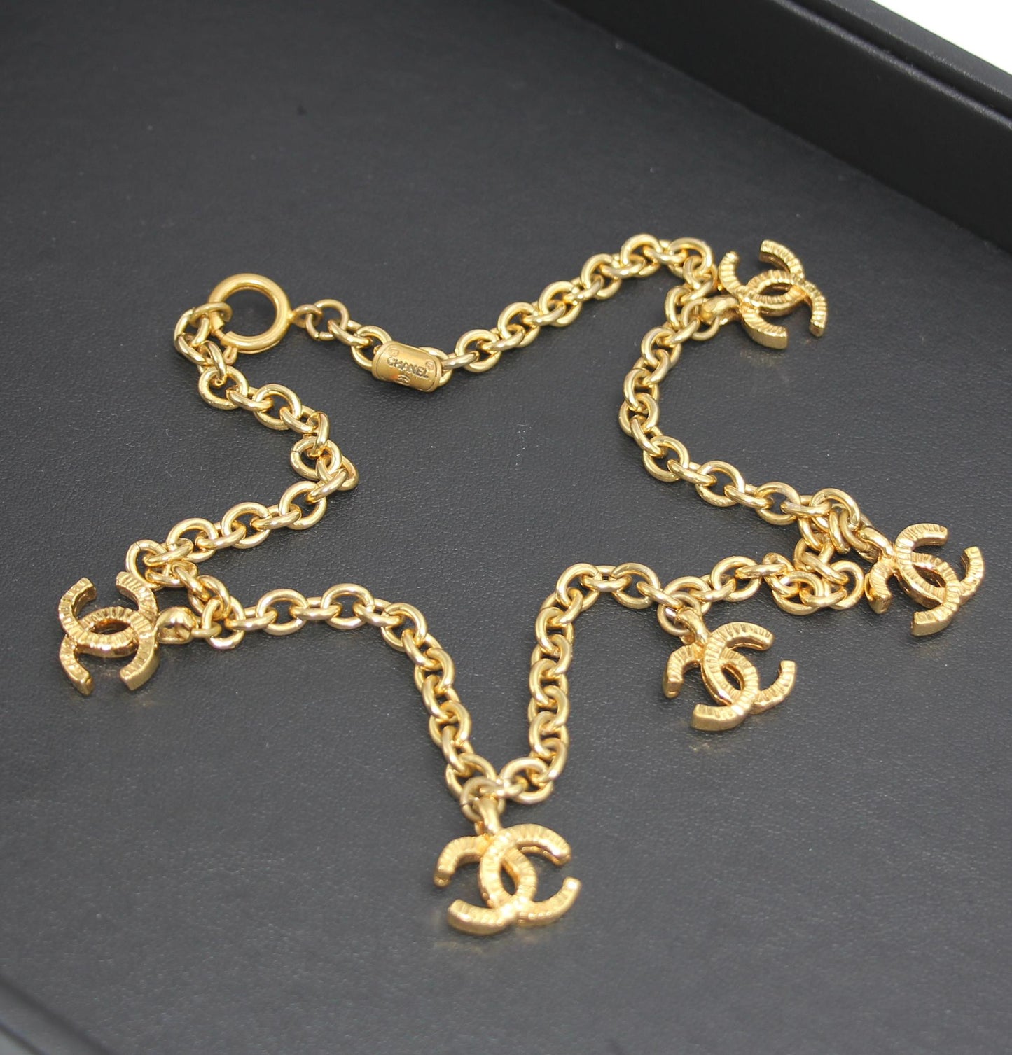 Chanel Vintage 71 80 Gold Plated Five Cc Necklace