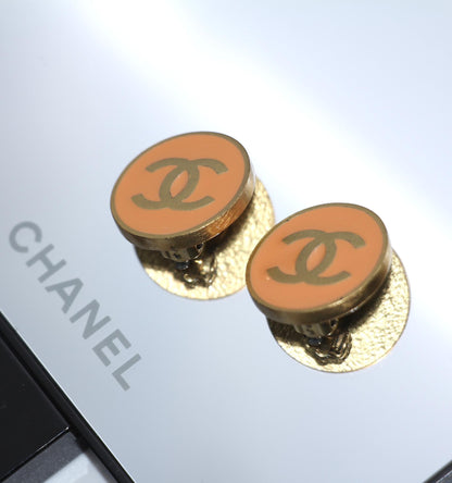 Chanel Vintage 01P Metallic Orange Round Cc Earrings