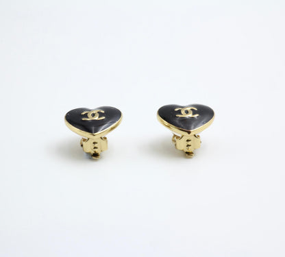 Chanel Vintage 04A Enamel Black Love Thin Cc Earrings