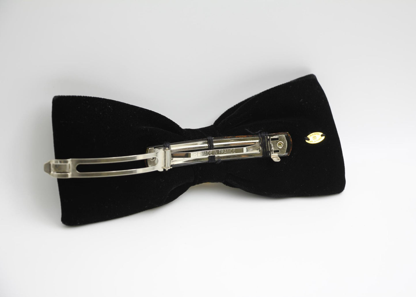 Chanel Vintage 81 85 Vintage Black Velvet Gold-Plated Bow Hairpin