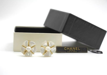 Chanel Vintage 01A Mother-Of-Pearl White Earrings