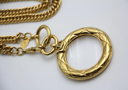 Chanel Vintage 81 85 Gold-Plated Glass Mirror Long Necklace